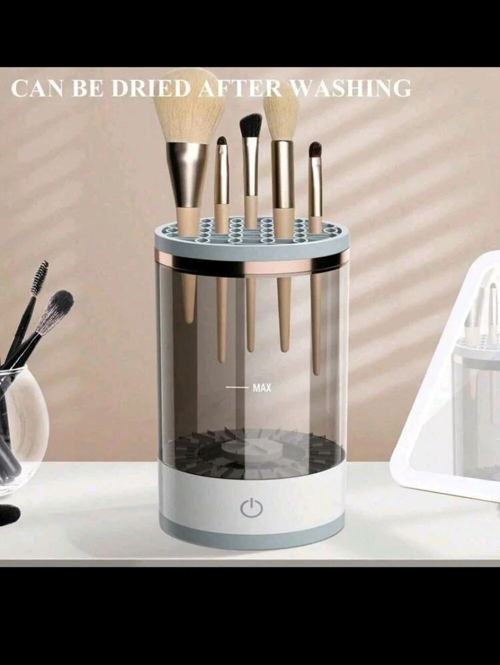 Portable Electric Makeup Brush Cleaner - White with Rose Gold Trim